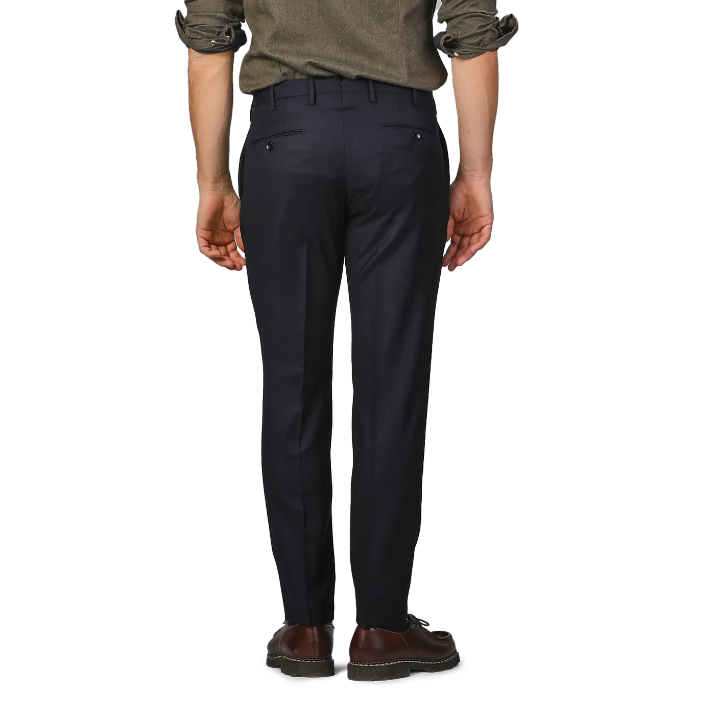 Navy Blue Wool Flannel Slim Trousers