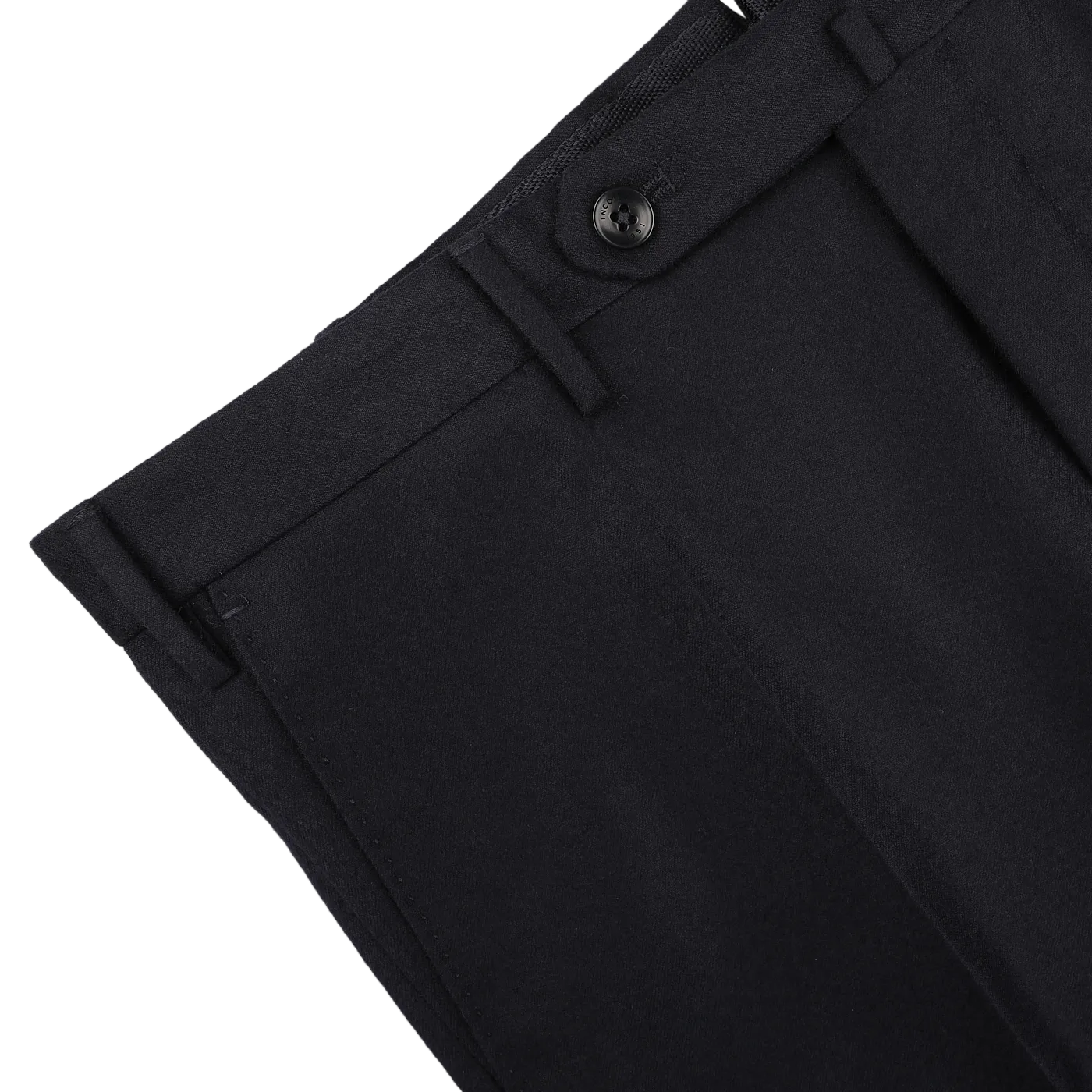 Navy Blue Wool Flannel Slim Trousers