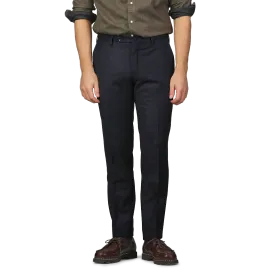 Navy Blue Wool Flannel Slim Trousers