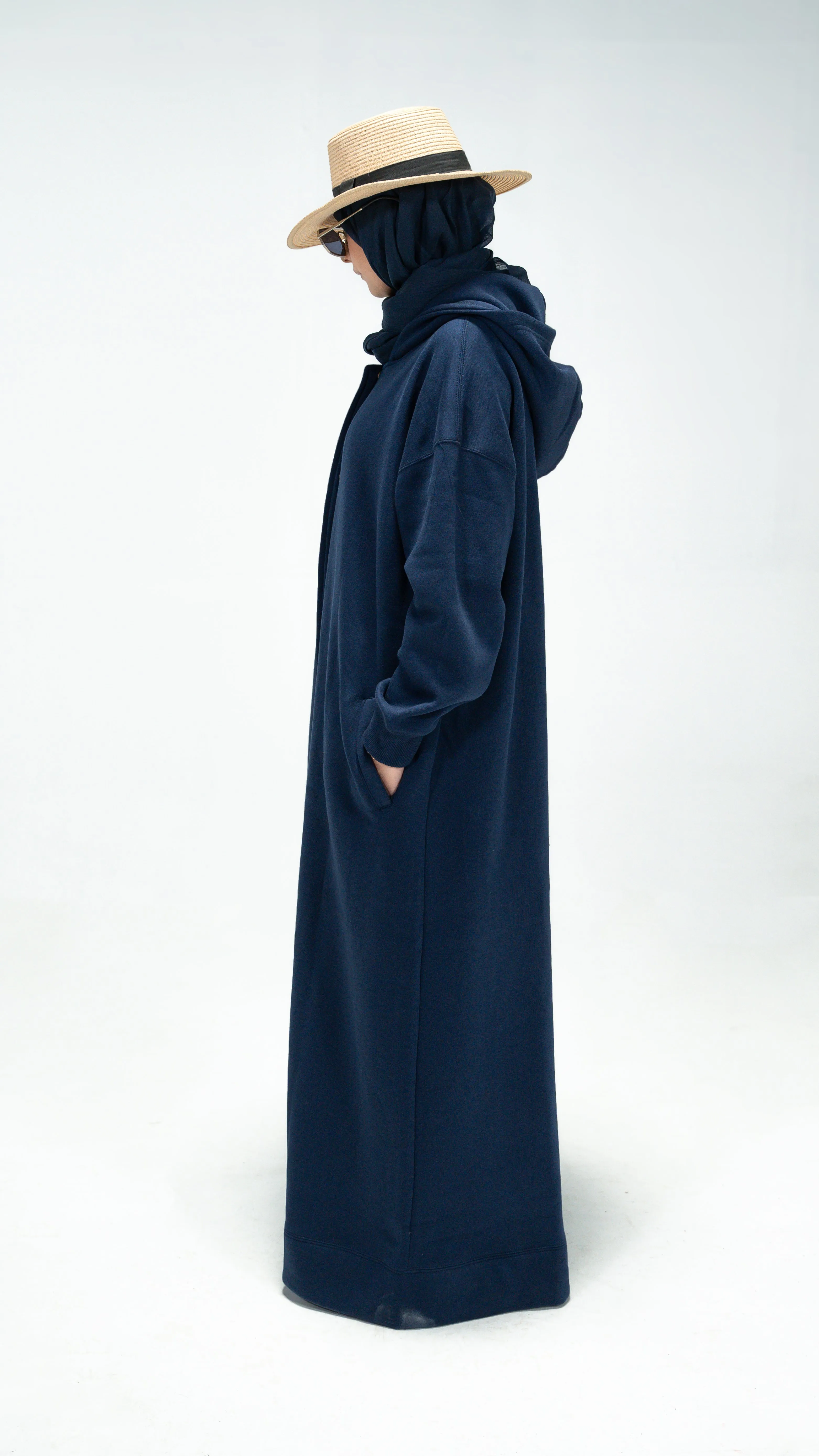 Navy Trench Hoodie Abaya