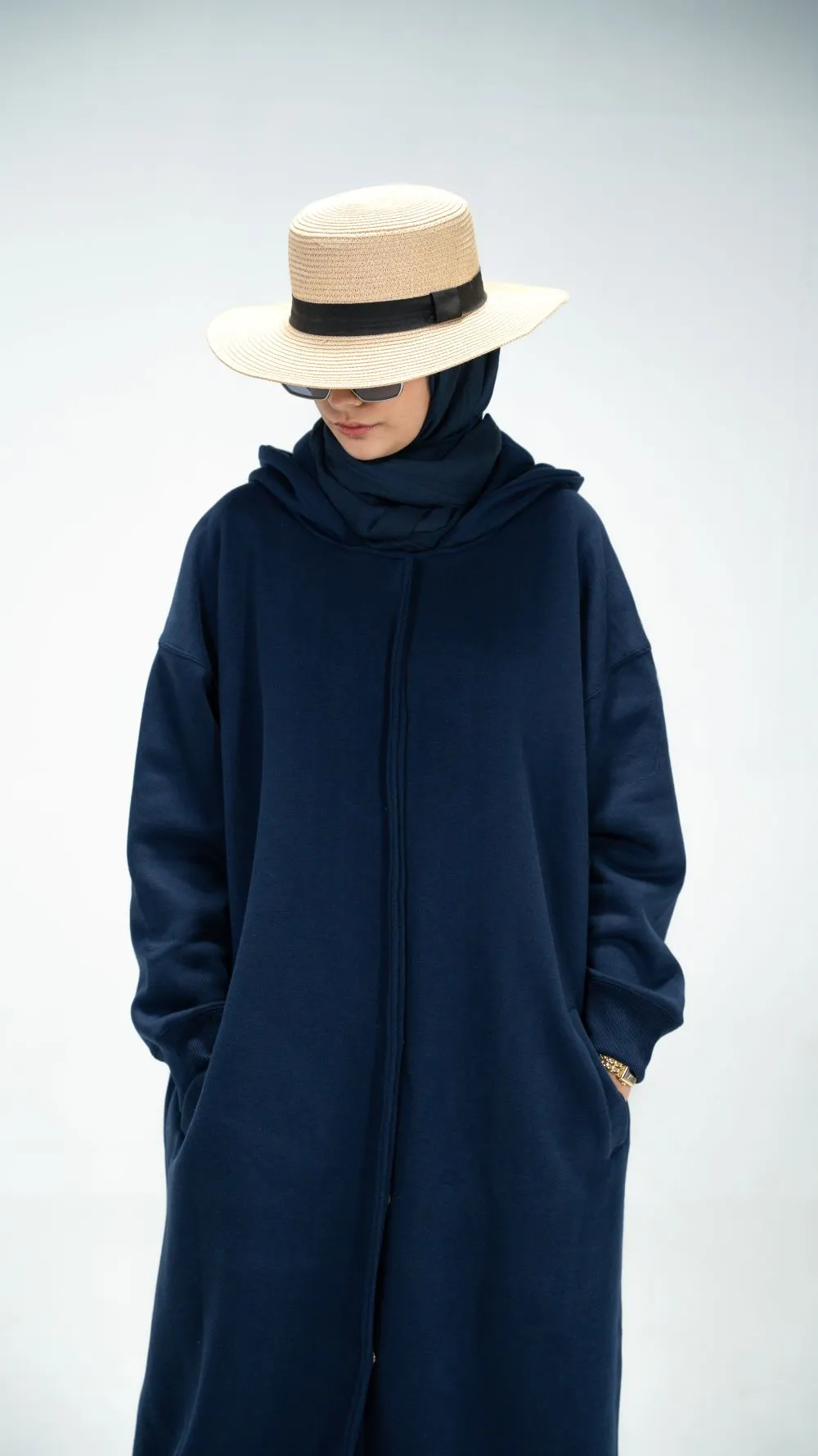 Navy Trench Hoodie Abaya