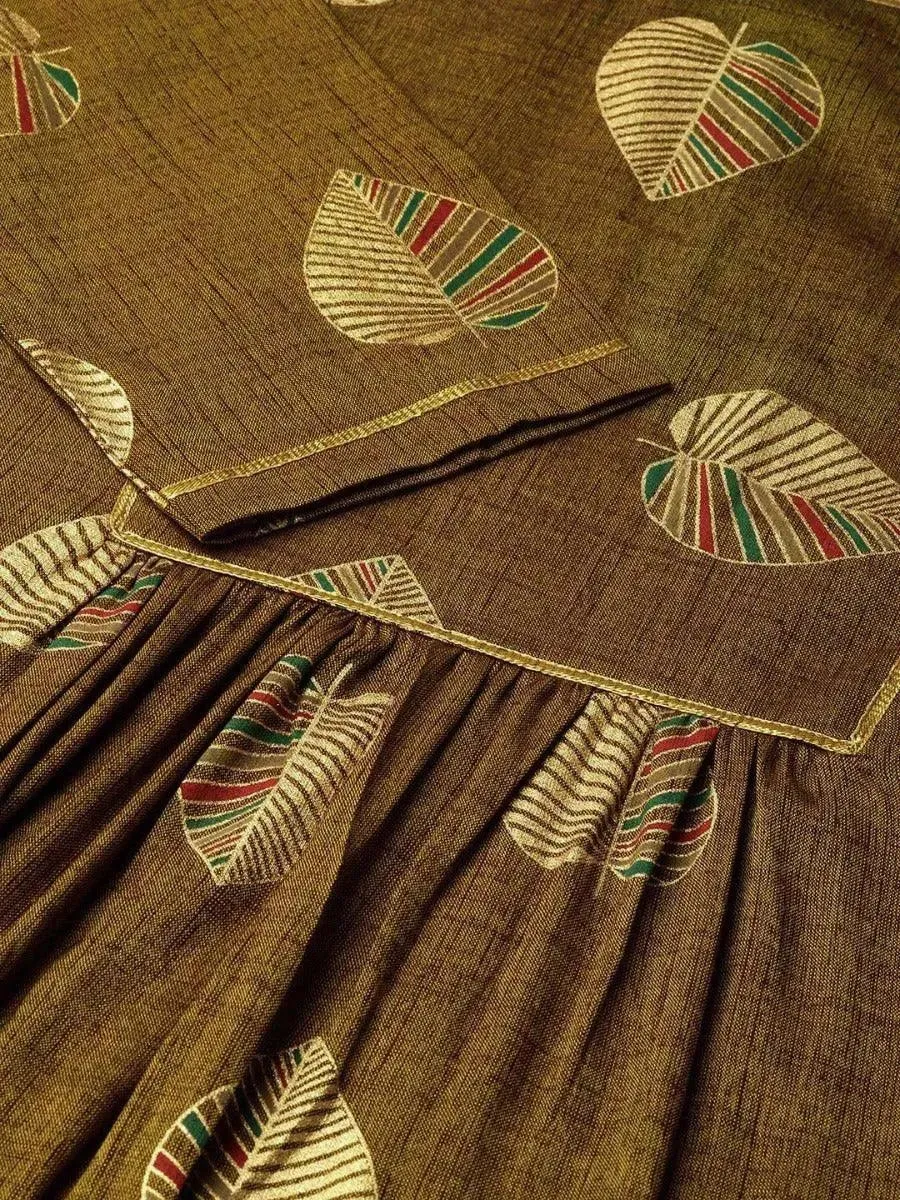 Olive Printed Rayon A-Line Kurta With Trousers
