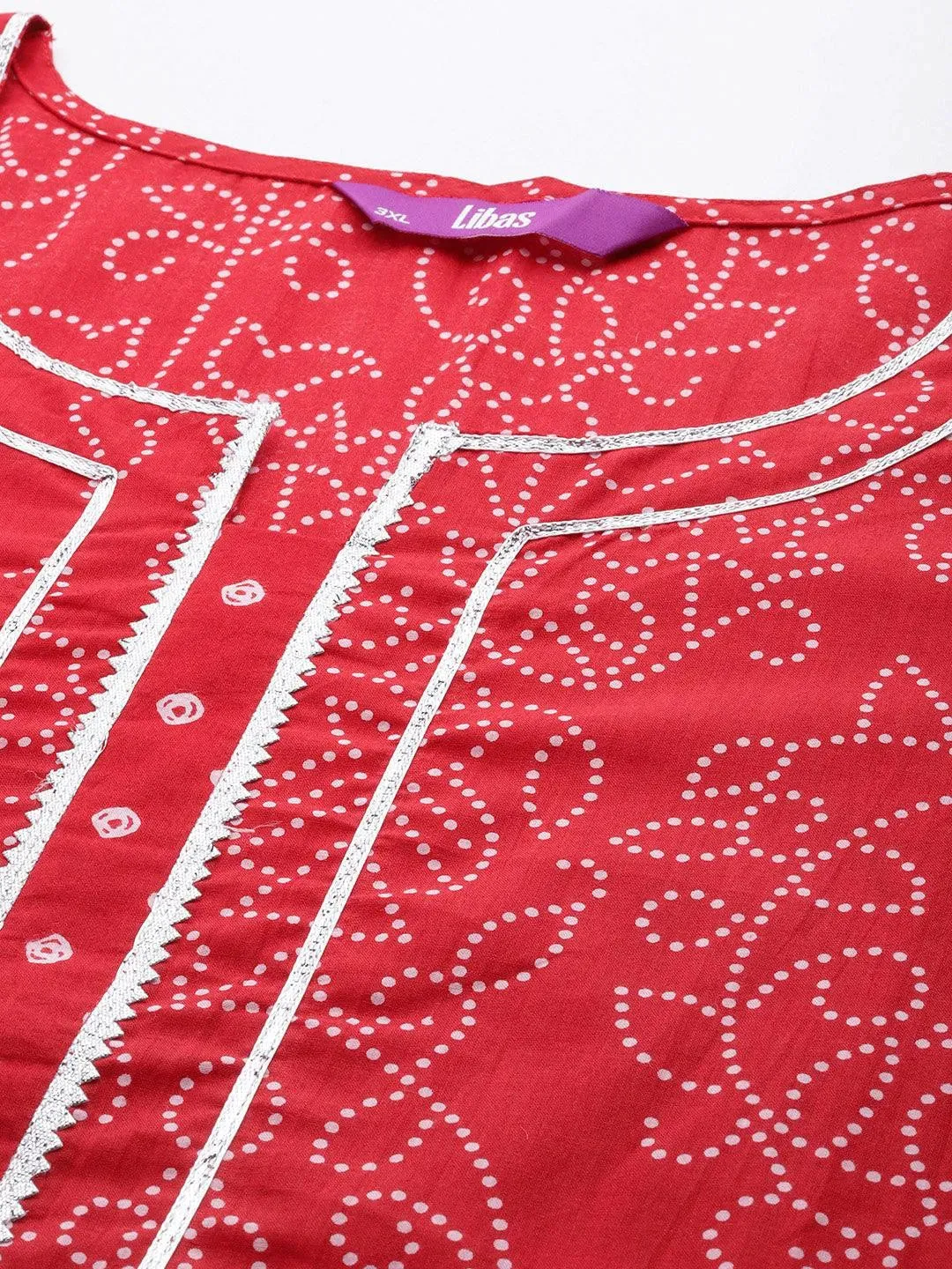 Plus Size Red Printed Cotton Straight Kurta With Palazzos & Dupatta