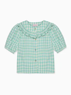 Sage Gingham Violetta Hand-Smocked Girl Shirt