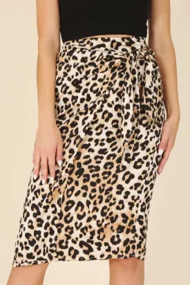 Satin No Stretch Leopard Pattern Tie Skirt
