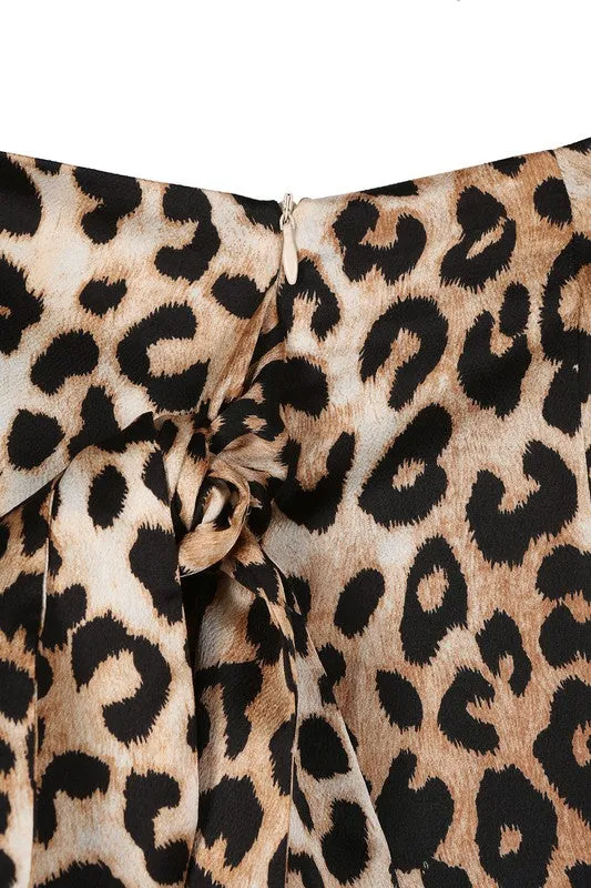 Satin No Stretch Leopard Pattern Tie Skirt
