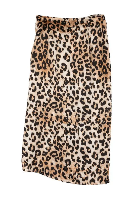 Satin No Stretch Leopard Pattern Tie Skirt