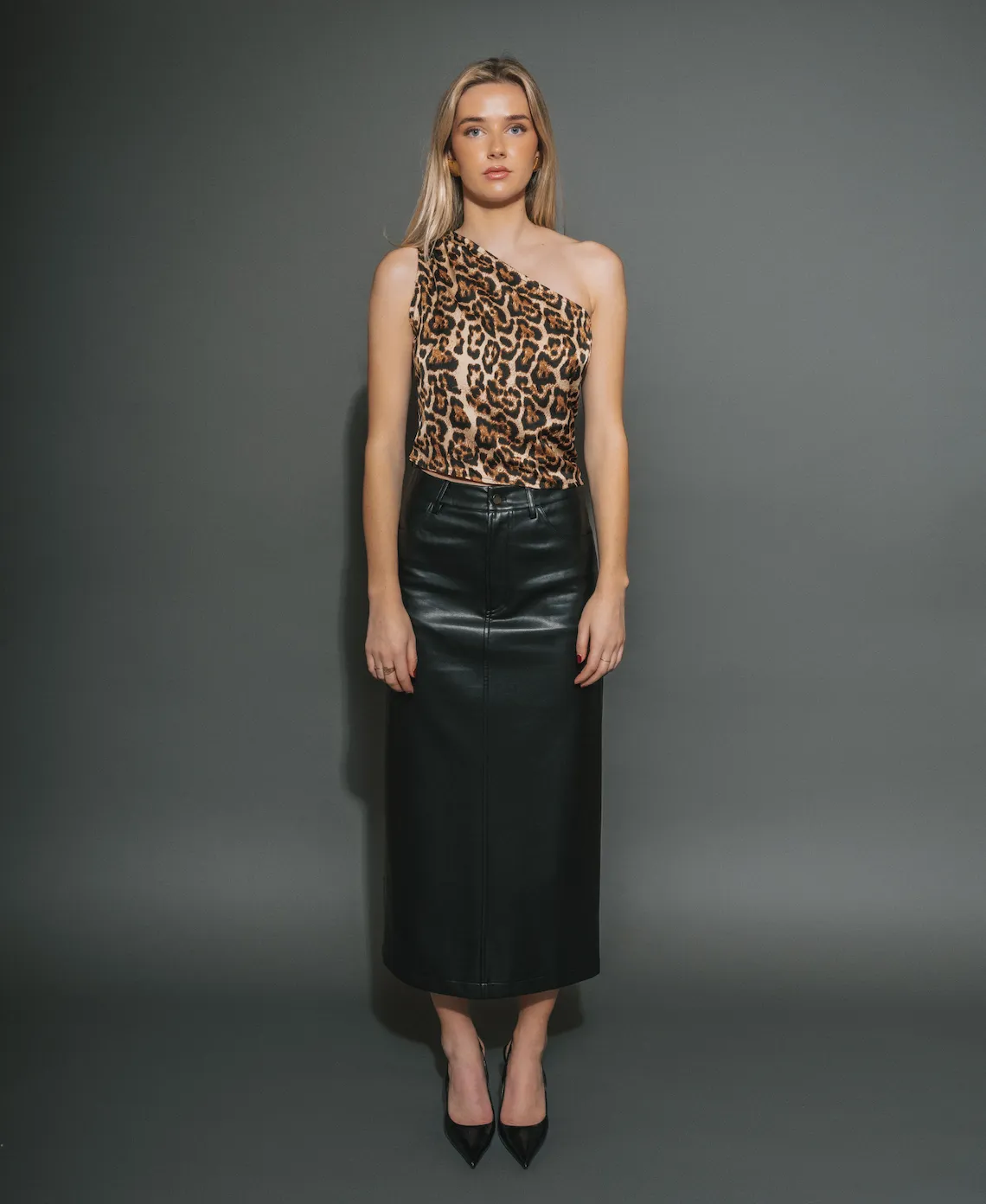 Satin One Shoulder Top | Leopard
