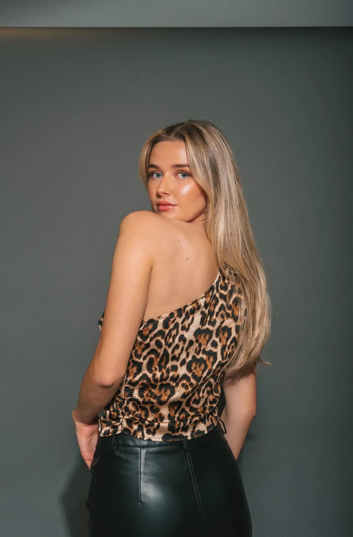 Satin One Shoulder Top | Leopard