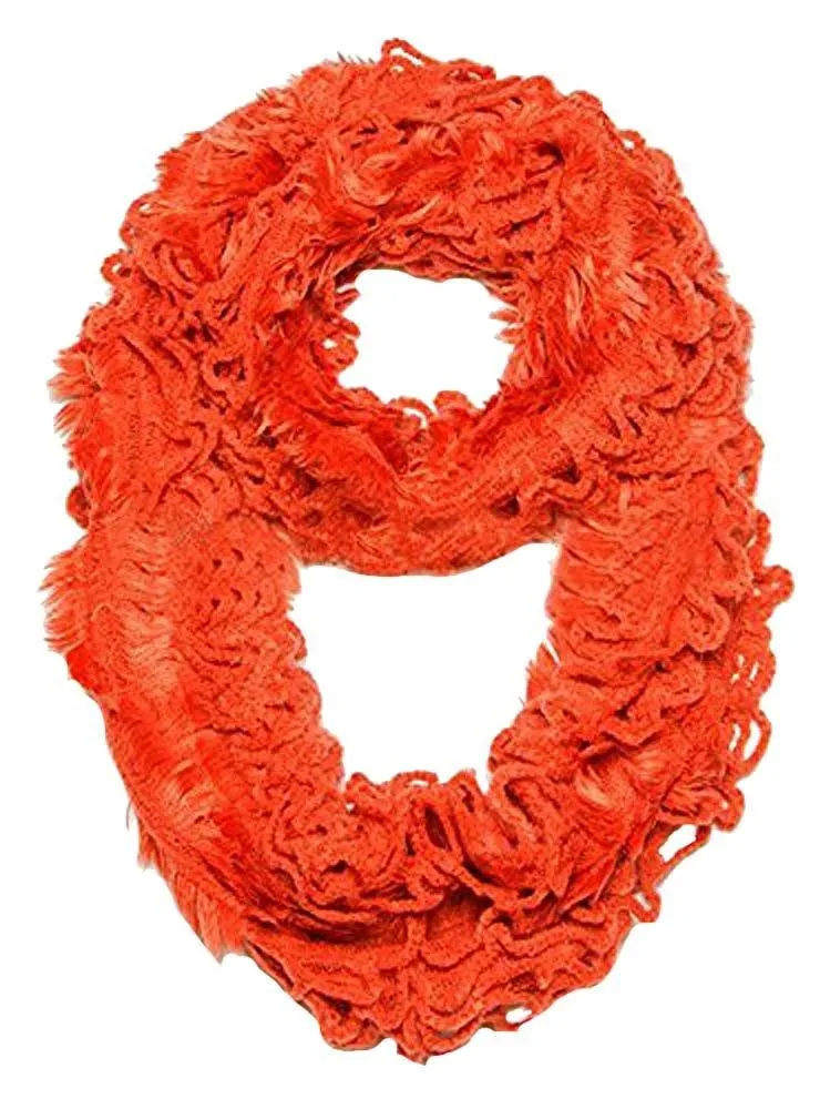 Tangerine Peach Couture Super Warm Ultra Thick Plush Stretchy Ruffled Infinity Loop Scarf