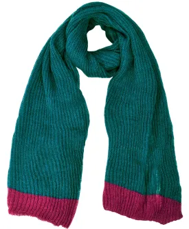Teal and Hot Pink Peach Couture Loose Border Hand Knit Warm Scarf