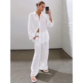 White Pure Cotton Trousers Suit