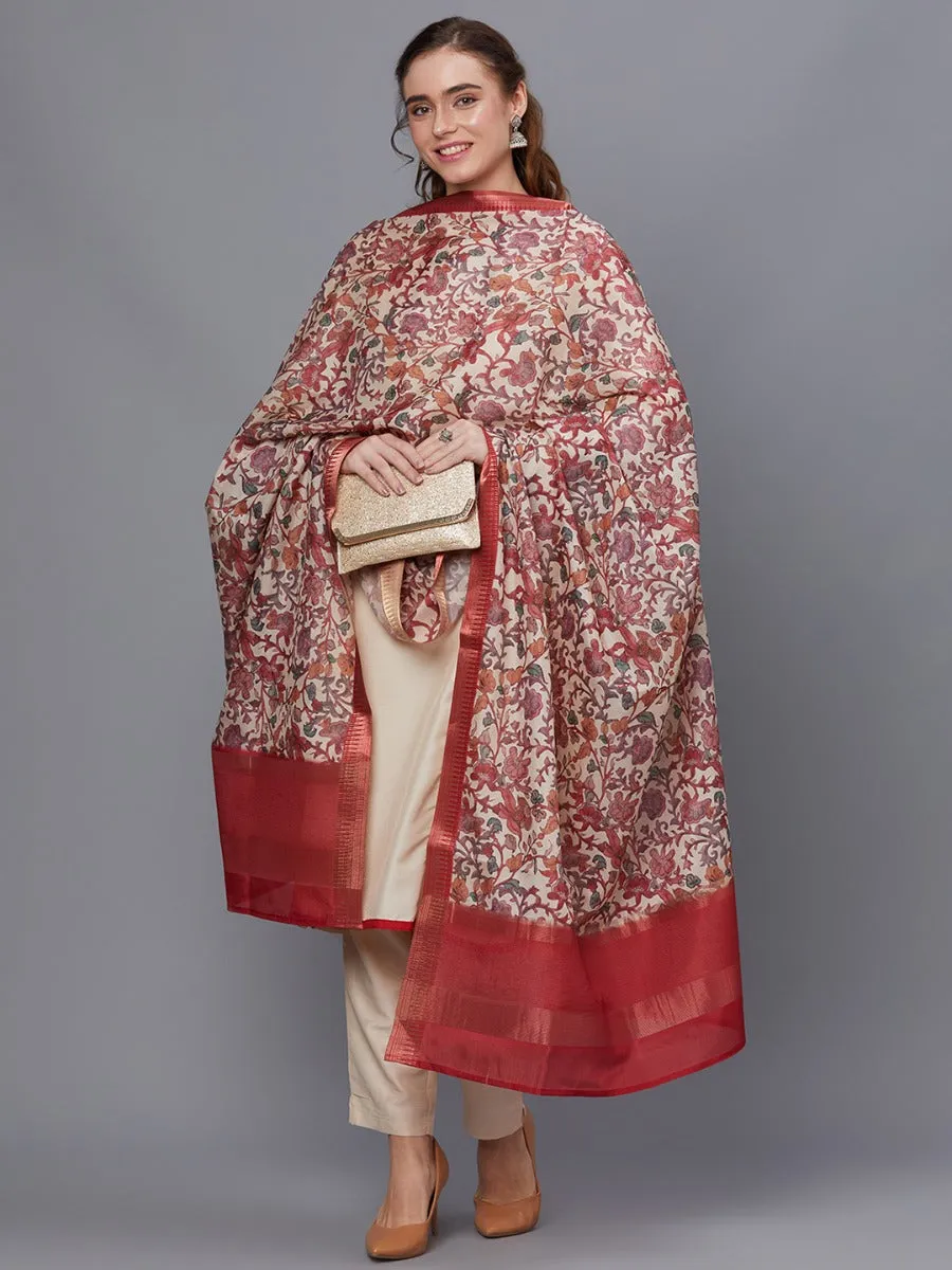 Women Cream Solid Kurta Trouser Dupatta