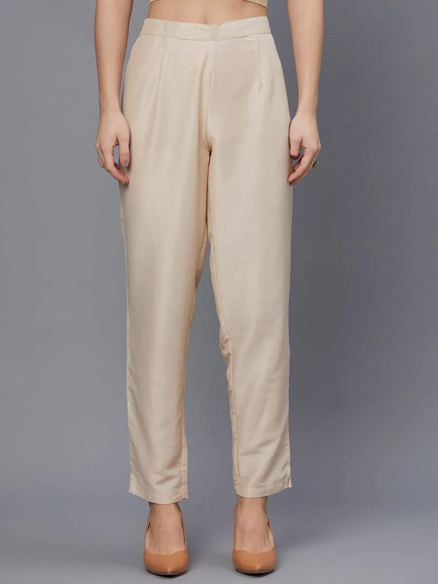 Women Cream Solid Kurta Trouser Dupatta