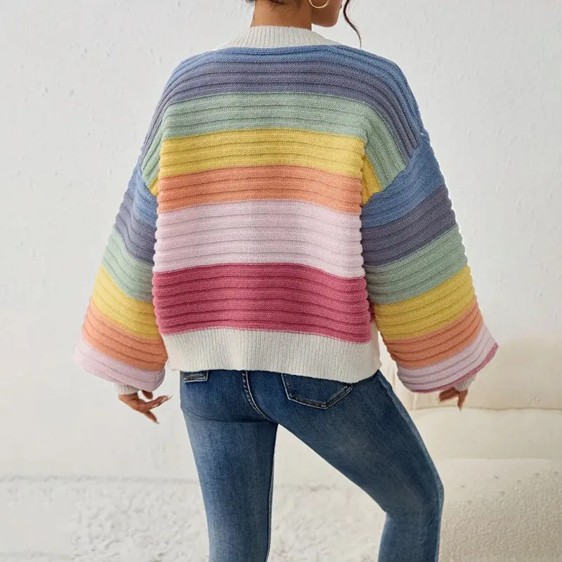 Womens Knit Cardigan  Oversized Fit  Chunky Ribbed Texture  V-Neck Button Front