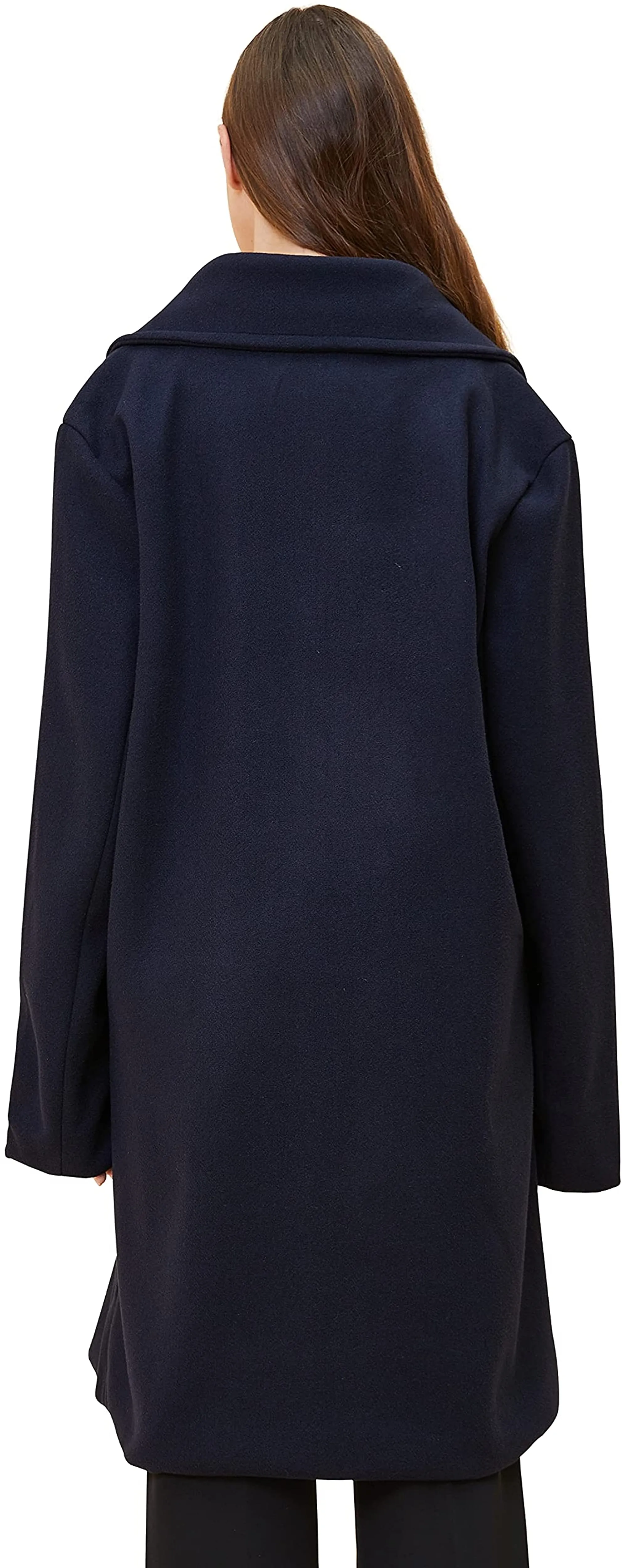 Wool Pea Coat Notched Lapel Navy Warm Winter Long Trench Jacket