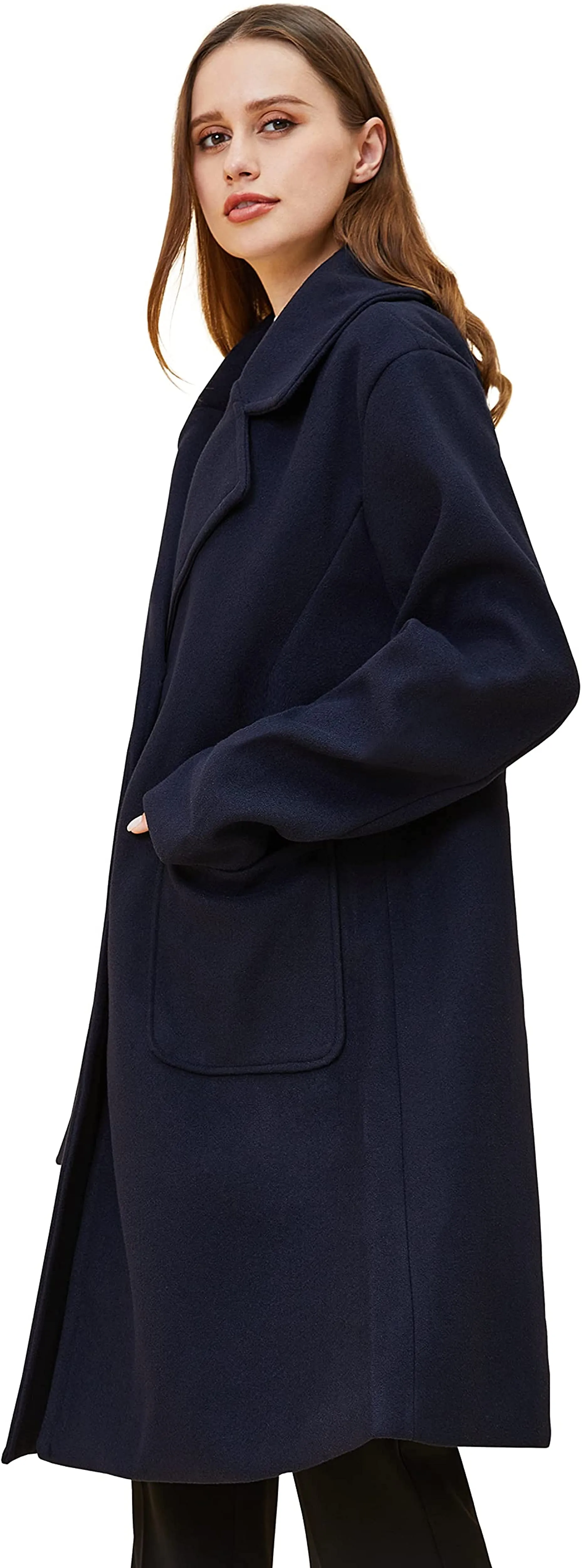 Wool Pea Coat Notched Lapel Navy Warm Winter Long Trench Jacket