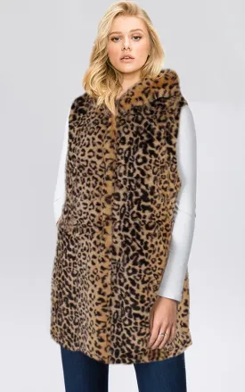 Y916 Leopard Print Super Soft Faux Fur Vest With Hood